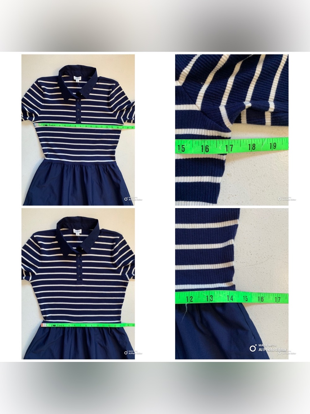 J Crew Factory Medium TALL Navy Blue Striped Collared Knit Dress NWT Pockets - Picture 14 of 16